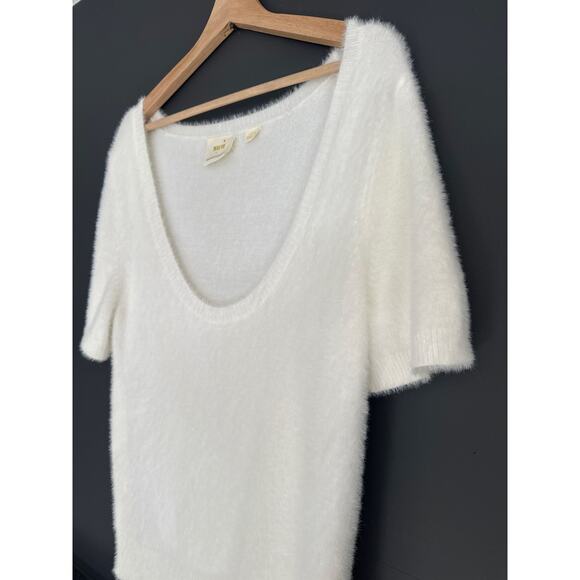 Anthropologie Maeve Scoop Neck Eyelash Sweater Tee White Size Large - Picture 9 of 10
